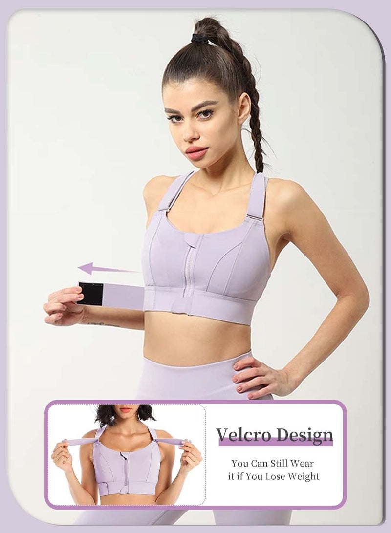 Moovant Premium Sports Bra for Women, Yoga Workout High Impact Front Close Tank Tops Adjustable Straps Support Cross Back Bra, Yoga Running Balling Fitness Shockproof Push Up Bra, Purple - Image 5