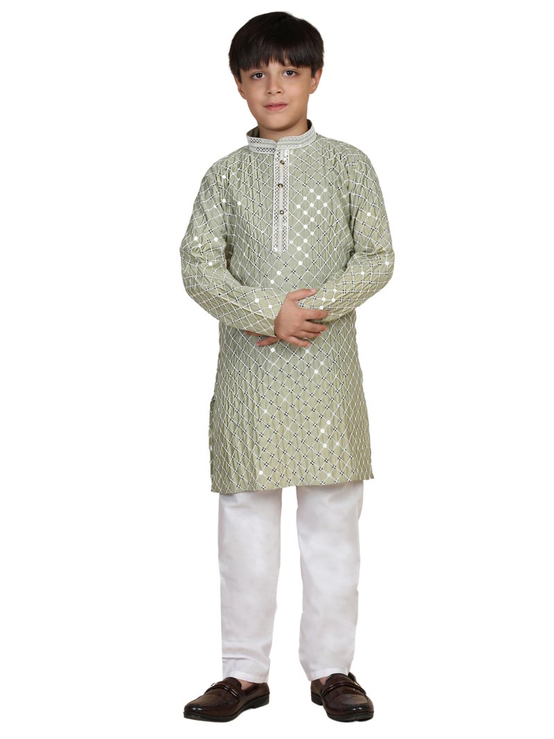 Pro-Ethic Style Developer Boys Cotton Kurta Pajama For Kid's Ethnic Wear | Cotton Kurta Pajama (S-268), 7-8 years, Green - Image 1