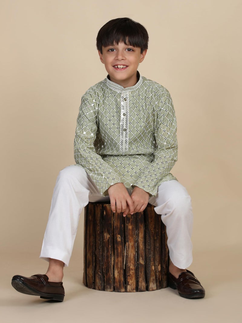 Pro-Ethic Style Developer Boys Cotton Kurta Pajama For Kid's Ethnic Wear | Cotton Kurta Pajama (S-268), 7-8 years, Green - Image 5