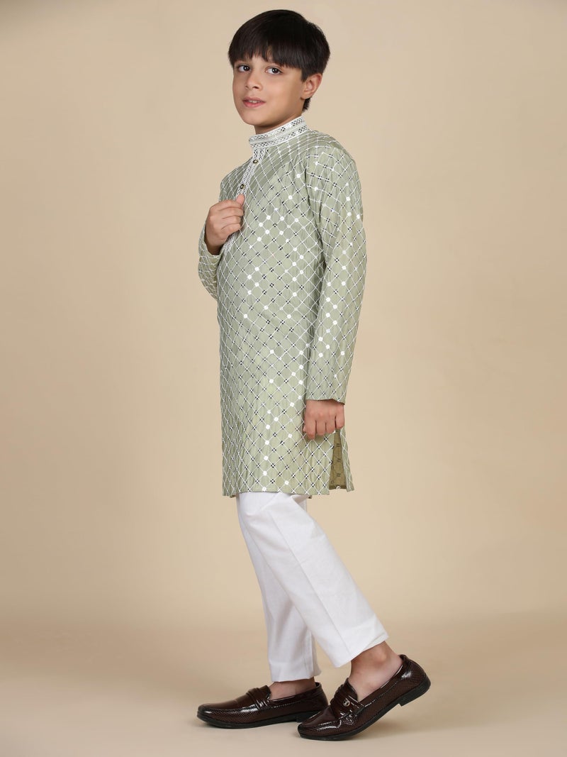 Pro-Ethic Style Developer Boys Cotton Kurta Pajama For Kid's Ethnic Wear | Cotton Kurta Pajama (S-268), 7-8 years, Green - Image 4