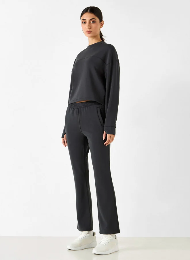ADOT by Splash Panelled Cropped Sweatshirt with Long Sleeves