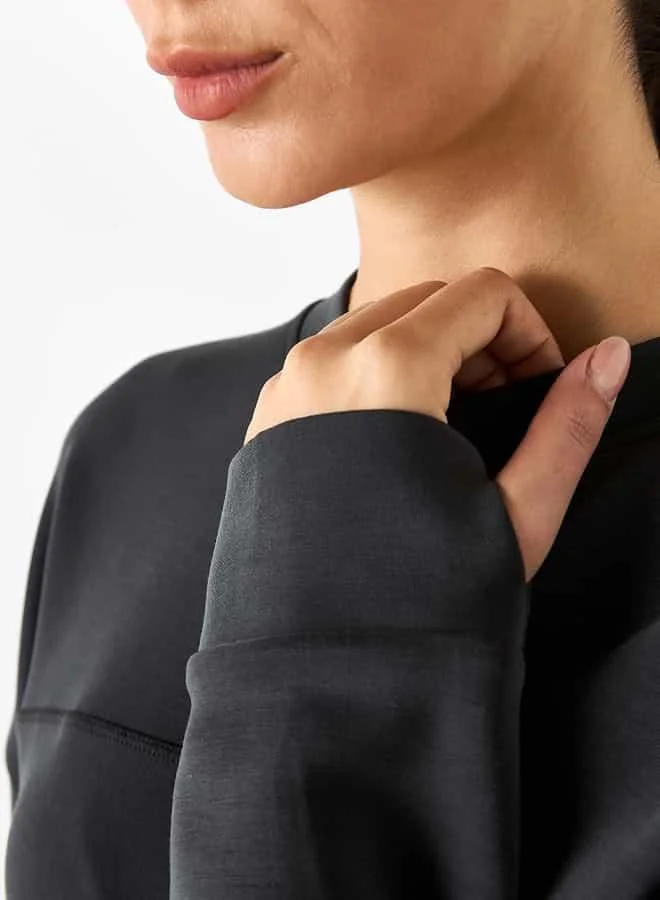 ADOT by Splash Panelled Cropped Sweatshirt with Long Sleeves