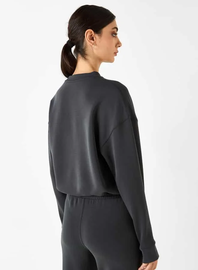 ADOT by Splash Panelled Cropped Sweatshirt with Long Sleeves