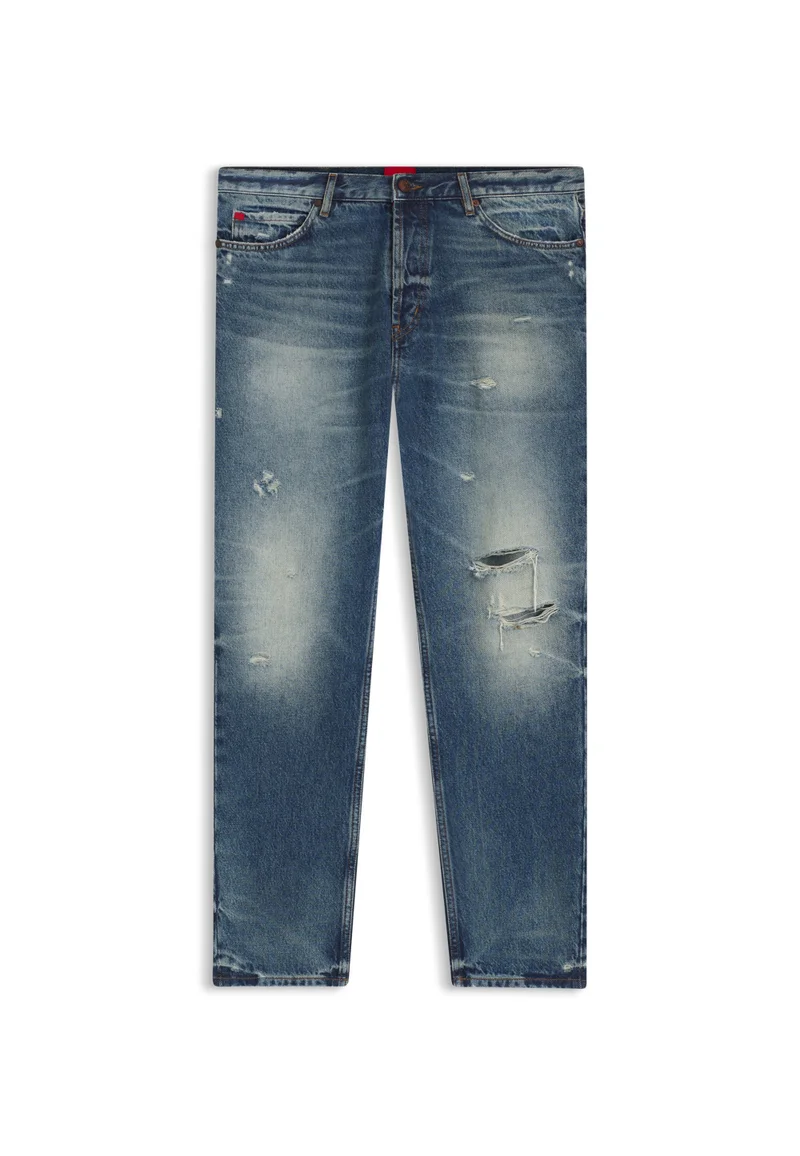HUGO Tapered-fit jeans in distressed blue denim