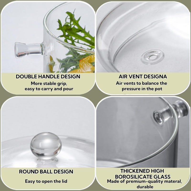 Borosilicate Glass Pot 1500ml High Temperature Resistant Soup Pot - Non-toxic Food-safe Stew Pot for Home Family Cooking - Image 4