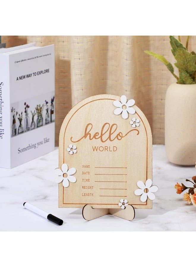 LLOUSSAK Wooden Baby Announcement Sign, Hello World Name Sign for Newborn with Holder  Pen, Daisy Birth Announcement Board - Image 4