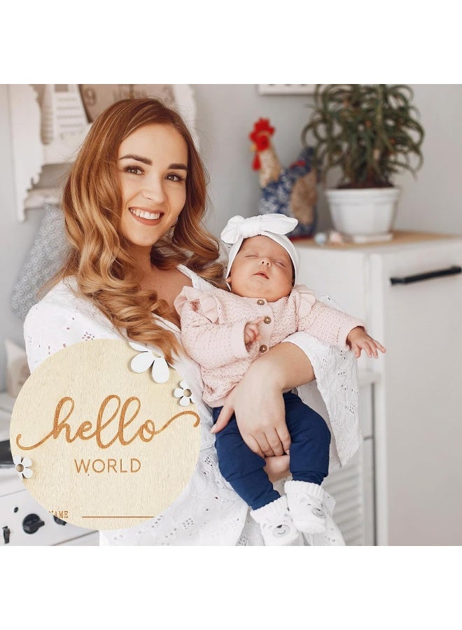 LLOUSSAK Wooden Baby Announcement Sign, Hello World Name Sign for Newborn with Holder  Pen, Daisy Birth Announcement Board - Image 5