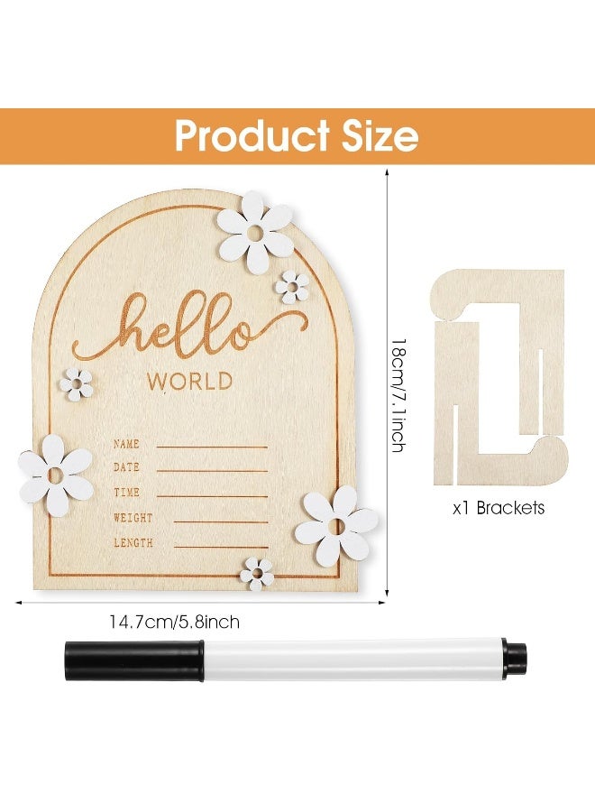 LLOUSSAK Wooden Baby Announcement Sign, Hello World Name Sign for Newborn with Holder  Pen, Daisy Birth Announcement Board - Image 2