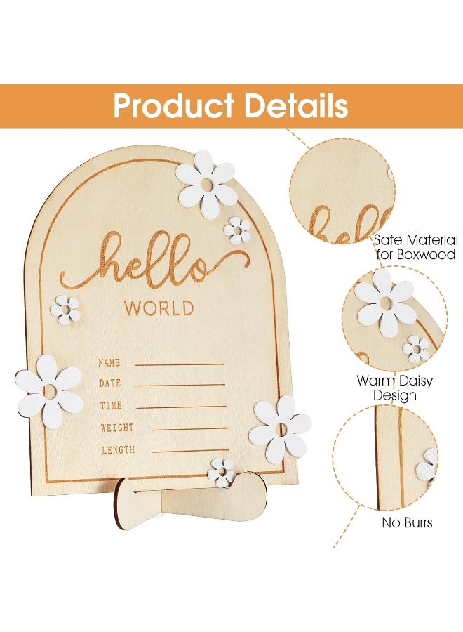 LLOUSSAK Wooden Baby Announcement Sign, Hello World Name Sign for Newborn with Holder  Pen, Daisy Birth Announcement Board - Image 3