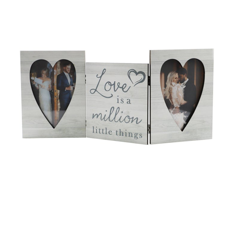 Wooden Picture Frame Beige Tri-Fold Hinged Photo Display - Easy Opening Tabs For Photo Access Tabletop Photo Display for Home Office Bedroom Living Room Decor - Image 1