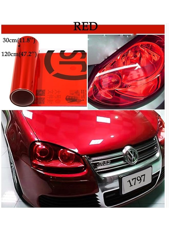 Generic Car Light Tint Film Headlight Fog Light Taillight Red Tinted Vinyl Tail Back Color Sticker Self Adhesive Shiny Chameleon Accessories Parts 48''X12'' 1Pc  - Image 2