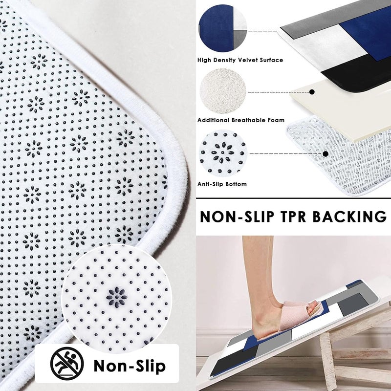 Tayney Navy Blue Geometric Shower Curtain Sets with Toilet Lid Cover and Non-Slip Rugs, Black White Grey Checkered 4 Pcs Shower Curtain Set, Modern Shower Curtains for Bathroom Set with 12 Hooks - Image 3