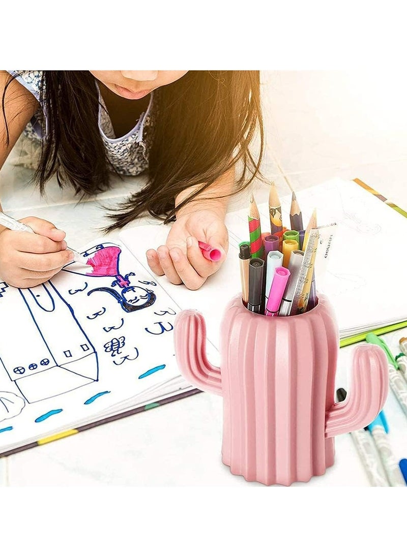 Oasisgalore - 2-Piece Cactus Desk Holder Set | Pen/Pencil & Brush Storage (Pink, Green) - Image 1