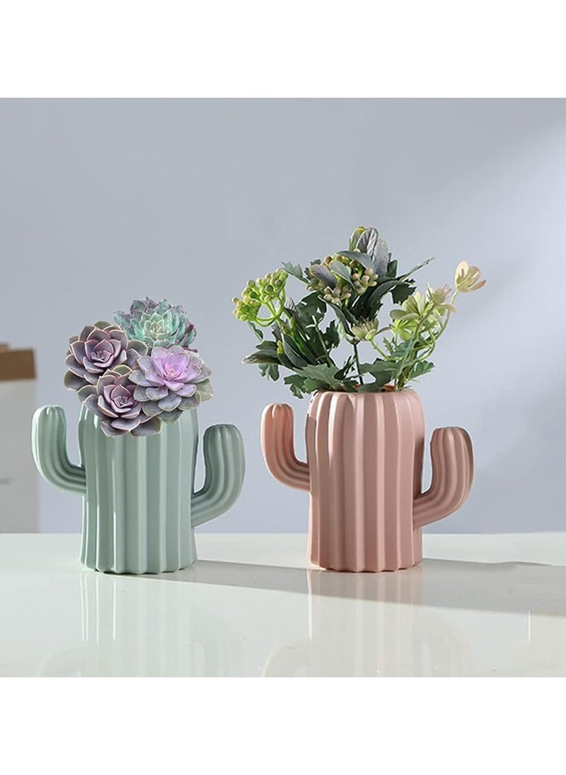 Oasisgalore - 2-Piece Cactus Desk Holder Set | Pen/Pencil & Brush Storage (Pink, Green) - Image 1
