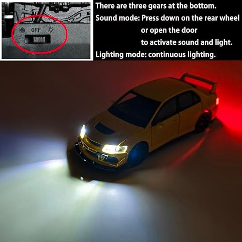 ERBADIHAGO Toy Cars Compatible for Lancer Evolution IX 132 Metal Model Car Pull Back Car Toys with Light and Sound Toys Car Collectible Model for Children Age 3 Year Old Yellow - Image 5