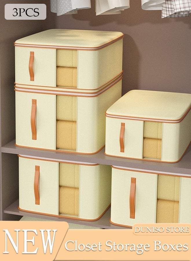 DUNISO 3 Piece Package Clothes Organizer Storage Box, Foldable Clothing Storing Bins, Large Capacity Cloth Container Reinforced Handle For Bedroom Livingroom - Image 1