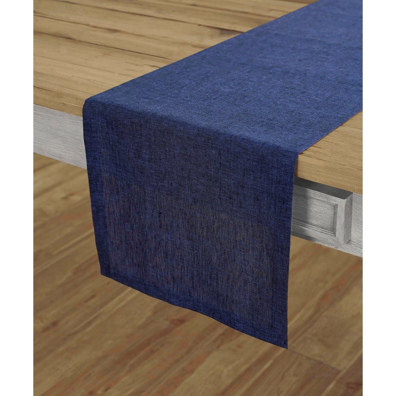 Solino Home Linen Table Runner 144 Inches Long - 100% Pure Linen Chambray Navy Table Runner 14 x 144 Inch - Machine Washable Dining Table Runner for Fall  Thanksgiving  Christmas - Athena - Image 1