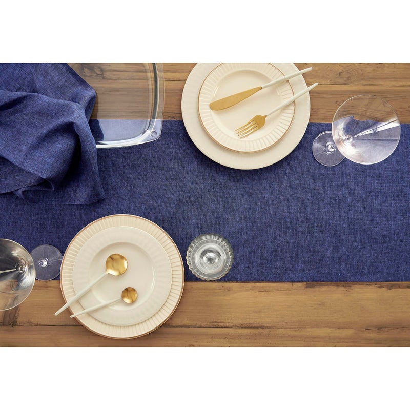 Solino Home Linen Table Runner 144 Inches Long - 100% Pure Linen Chambray Navy Table Runner 14 x 144 Inch - Machine Washable Dining Table Runner for Fall  Thanksgiving  Christmas - Athena - Image 3
