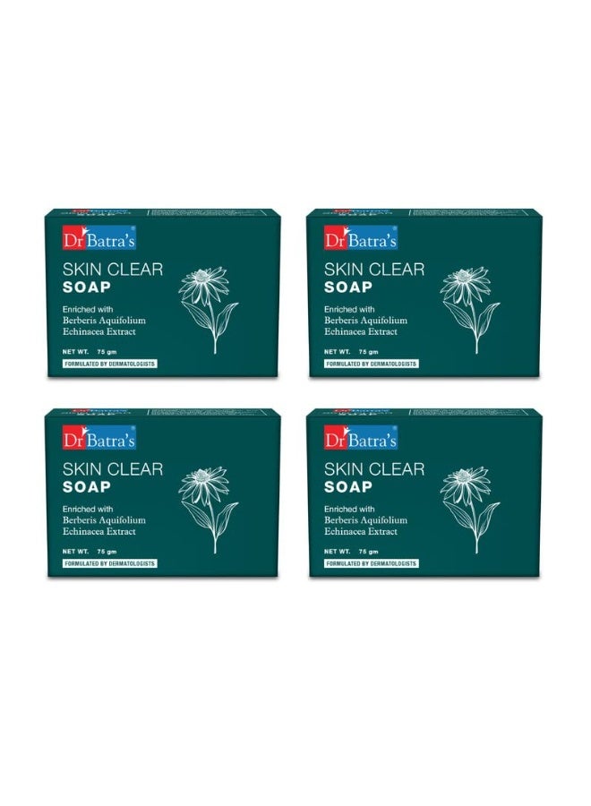 Dr Batra's Skin Clear Soap, Enriched with Berberis aquifolium,Echinacea | reducing active breakouts | Lighten acne scars, sun tan, and hyperpigmentation | Removes impurities, cleanses pores, and reduces dullness | 75g - Pack of 4 - Image 1
