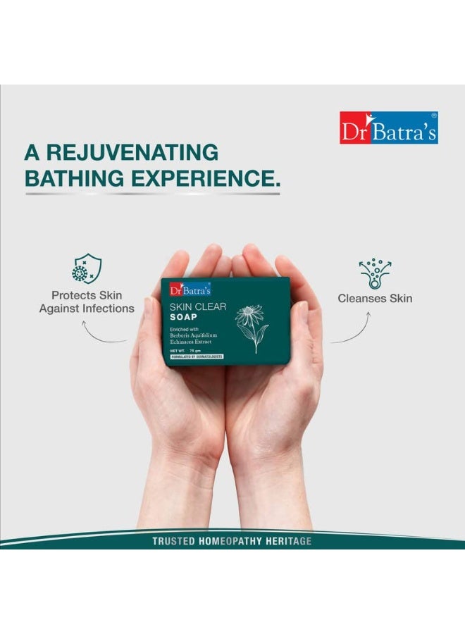 Dr Batra's Skin Clear Soap, Enriched with Berberis aquifolium,Echinacea | reducing active breakouts | Lighten acne scars, sun tan, and hyperpigmentation | Removes impurities, cleanses pores, and reduces dullness | 75g - Pack of 4 - Image 3
