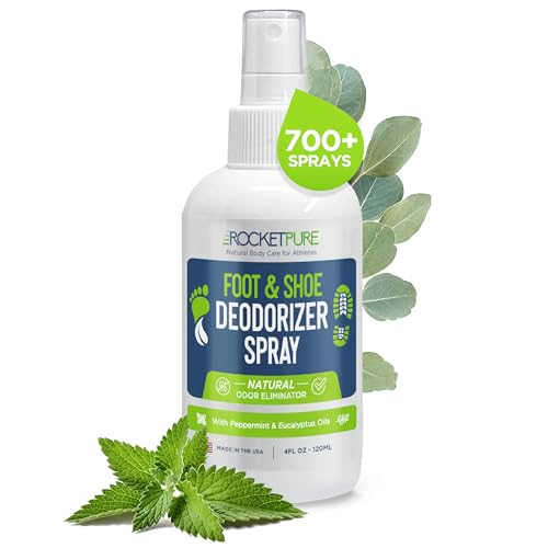Rocket Pure Natural Foot Shoe Deodorizer Spray Foot Spray for Smelly Feet Shoe Spray for Smelly Shoes Removes Controls Prevents Odors Made with Essential Oils Made in USA Mint 4oz