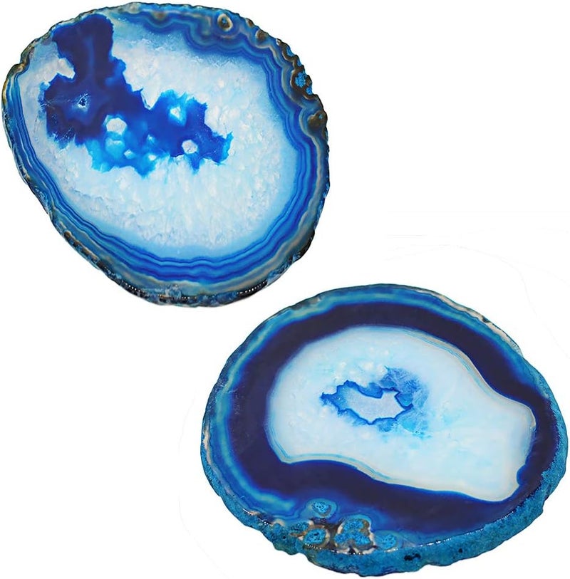 كلاراكو قواعد أكواب من حجر العقيق الطبيعي، قاعدة أكواب من حجر الجيود، قاعدة أكواب من الكوارتز الكريستالي، مقاس 3.23 بوصة، قلادة لصنع المجوهرات (6 ألوان) أزرق داكن - Image 2