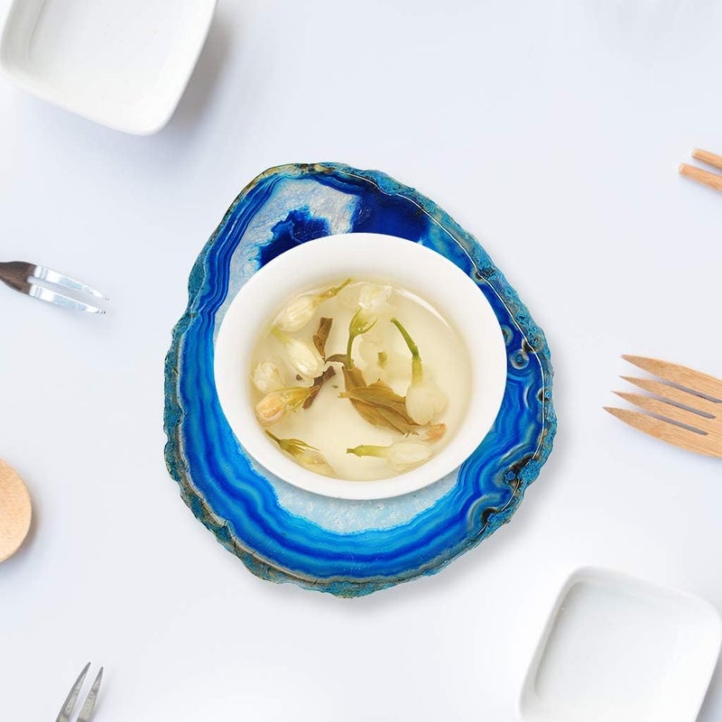 كلاراكو قواعد أكواب من حجر العقيق الطبيعي، قاعدة أكواب من حجر الجيود، قاعدة أكواب من الكوارتز الكريستالي، مقاس 3.23 بوصة، قلادة لصنع المجوهرات (6 ألوان) أزرق داكن - Image 4