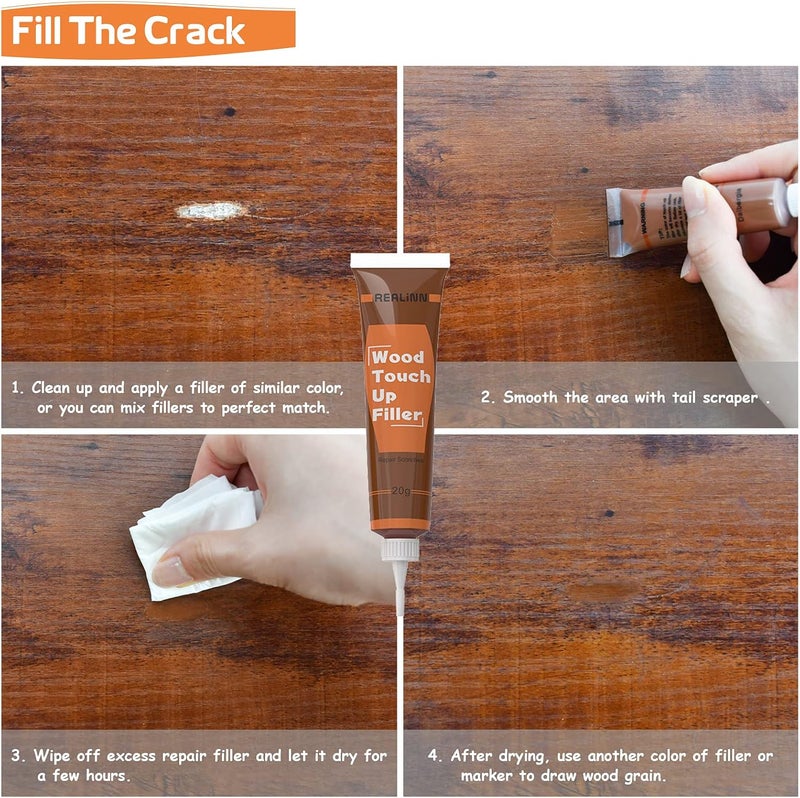 REALINN Wood Furniture Repair Kit 8 Dark Colors- Wood Fillers and Touch Up Markers, Repair Scratch, Cracks, Discoloration for Wooden Door, Floor, Table, Cabinet - Image 4