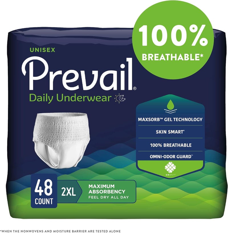 Prevail Daily Protective Underwear - Unisex Adult Incontinence Underwear - Disposable Adult Diaper for Men & Women - Maximum Absorbency - XX-Large - 12 Count (Pack of 4) - Image 4