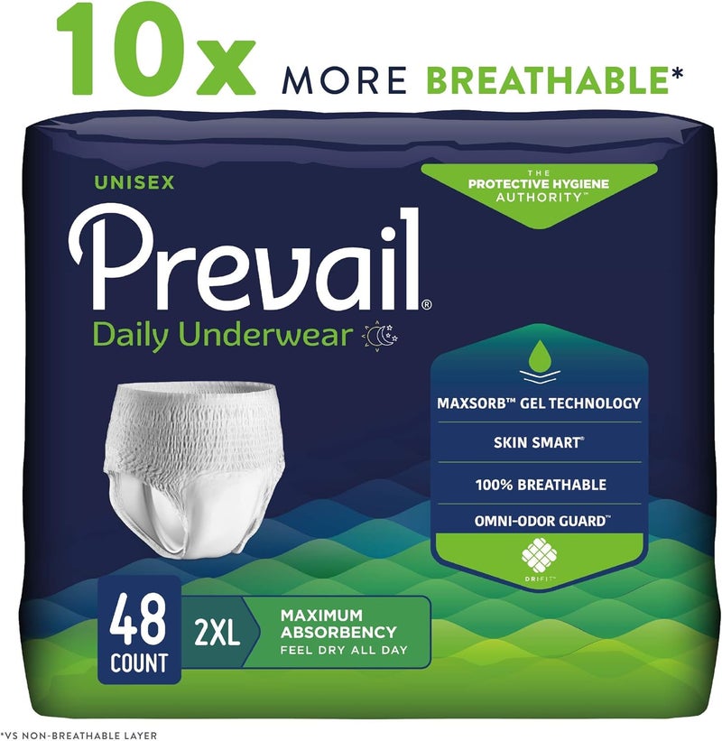 Prevail Daily Protective Underwear - Unisex Adult Incontinence Underwear - Disposable Adult Diaper for Men & Women - Maximum Absorbency - XX-Large - 12 Count (Pack of 4) - Image 3