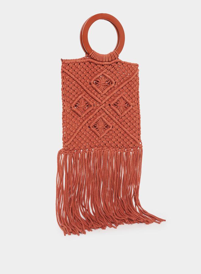 Styli Crochet Diamond Pattern O Ring Handbag  - Image 1