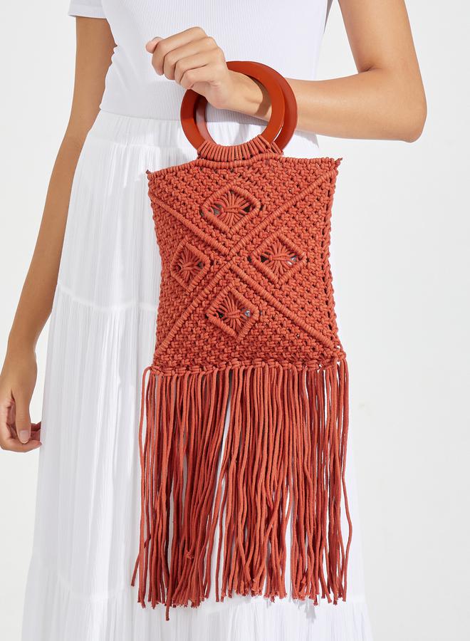 Styli Crochet Diamond Pattern O Ring Handbag  - Image 2