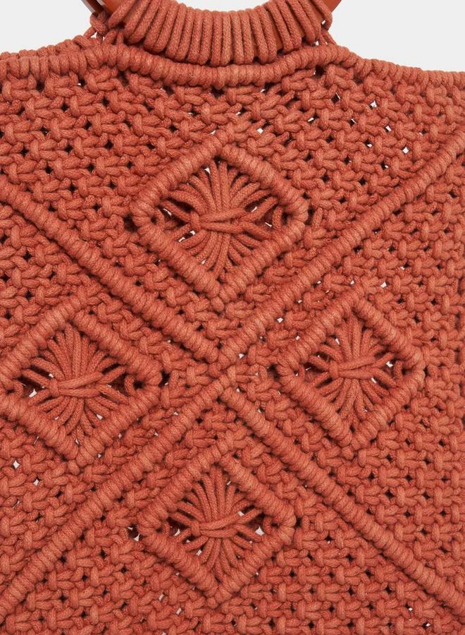 Styli Crochet Diamond Pattern O Ring Handbag