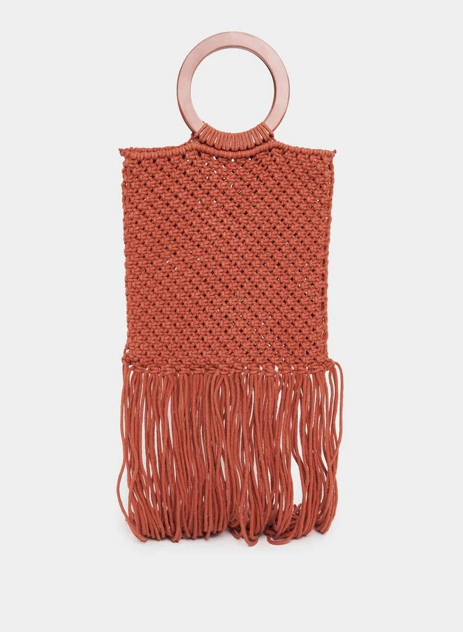 Styli Crochet Diamond Pattern O Ring Handbag