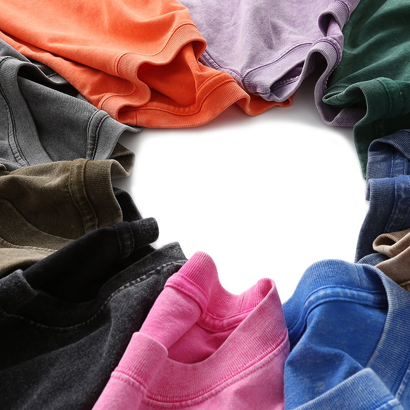 230G Cotton Heavy Weight Old Short Sleeve T-Shirt Batik Washed Shoulder Cotton Retro T-Shirt Loose Oversize - Image 3