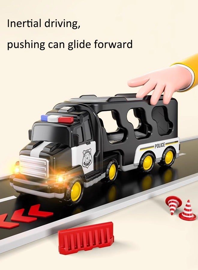 Truck playset Engineering vehicle playset Double Decker Truck Set Toy Theme engineering vehicle set With lights and music - Image 3