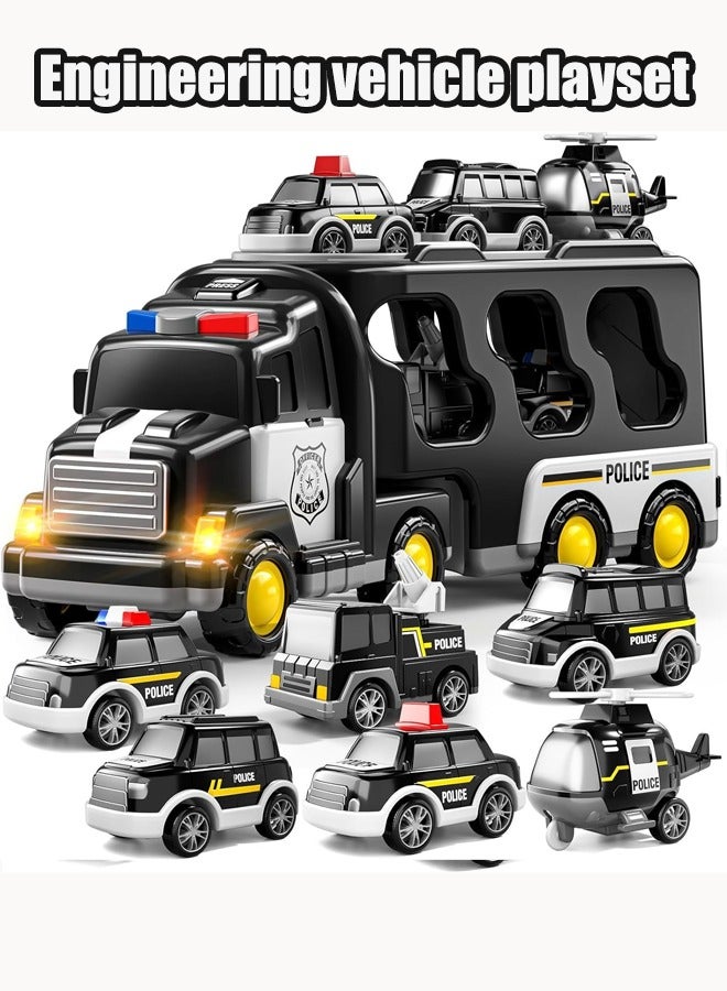 Truck playset Engineering vehicle playset Double Decker Truck Set Toy Theme engineering vehicle set With lights and music - Image 1