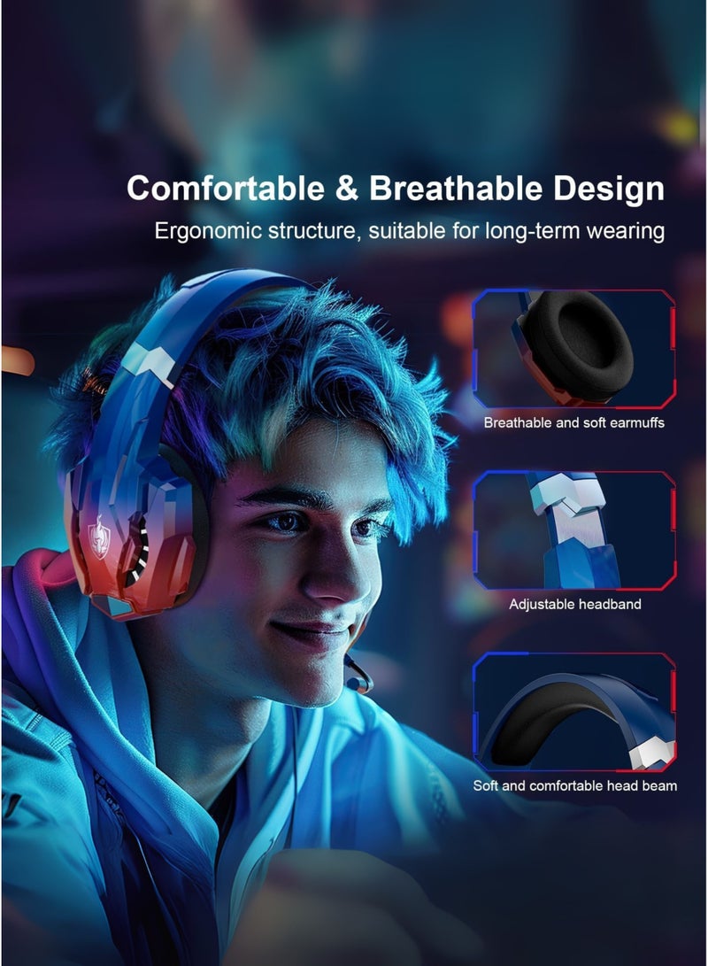 PHOINKAS PHOINIKAS G9000 Max Wireless Gaming Headset 2.4GHz – 7.1 Surround Sound, Noise Cancelling Mic, 40+Hr Battery, Over-Ear Headphones for PS5/PS4/PC/Switch – Dazzle Blue - Image 5
