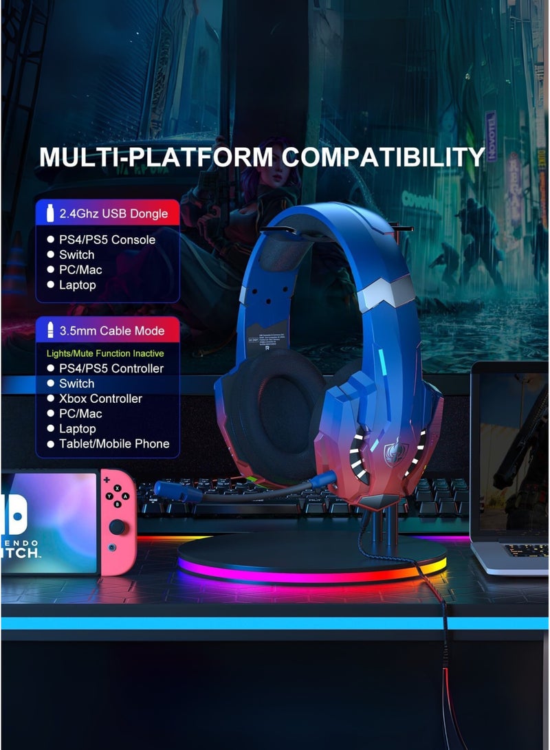 PHOINKAS PHOINIKAS G9000 Max Wireless Gaming Headset 2.4GHz – 7.1 Surround Sound, Noise Cancelling Mic, 40+Hr Battery, Over-Ear Headphones for PS5/PS4/PC/Switch – Dazzle Blue - Image 2