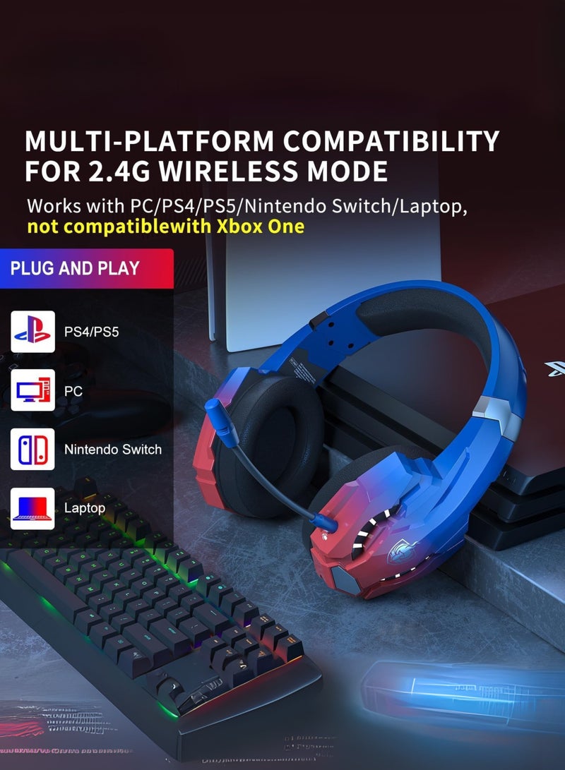 PHOINKAS PHOINIKAS G9000 Max Wireless Gaming Headset 2.4GHz – 7.1 Surround Sound, Noise Cancelling Mic, 40+Hr Battery, Over-Ear Headphones for PS5/PS4/PC/Switch – Dazzle Blue - Image 3