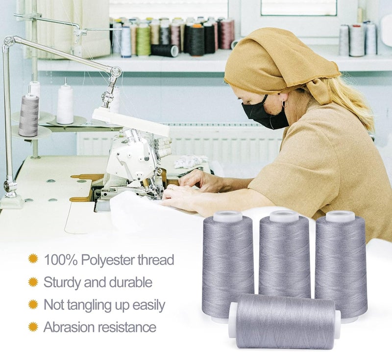 ilauke 3000 Yards Serger Thread of 4 Cones Each Spool 100% Polyester Sewing Thread All Purpose Sewing Thread for Serger Sewing Machine, Overlock Cone Sewing Supplies, 40S/2 Grey - Image 5