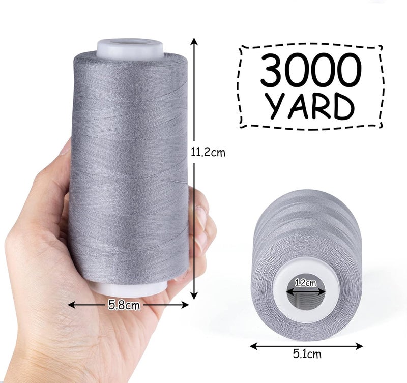 ilauke 3000 Yards Serger Thread of 4 Cones Each Spool 100% Polyester Sewing Thread All Purpose Sewing Thread for Serger Sewing Machine, Overlock Cone Sewing Supplies, 40S/2 Grey - Image 2