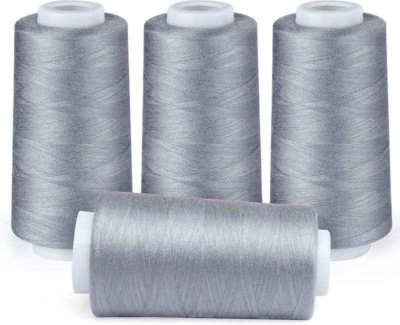ilauke 3000 Yards Serger Thread of 4 Cones Each Spool 100% Polyester Sewing Thread All Purpose Sewing Thread for Serger Sewing Machine, Overlock Cone Sewing Supplies, 40S/2 Grey - Image 1