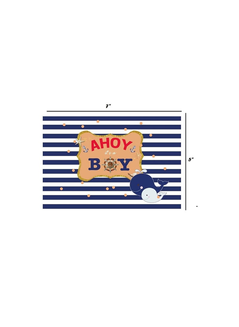 Theme My Party - Theme My Party Nautical-Ahoy Birthday Party Backdrop for Photography Banner Kids Event Cake Table Decor Home Decoration Photo Booth Background (7ft X 5ft) - Image 1