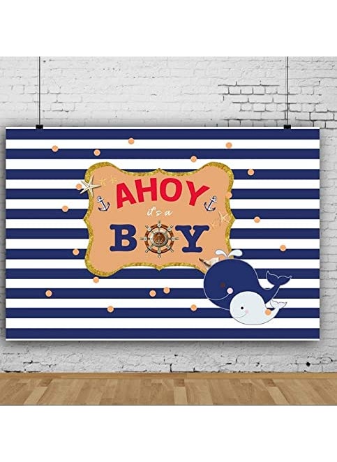 Theme My Party - Theme My Party Nautical-Ahoy Birthday Party Backdrop for Photography Banner Kids Event Cake Table Decor Home Decoration Photo Booth Background (7ft X 5ft) - Image 1
