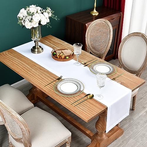 NEWISHER Farmhouse Rustic Table Runner Solid White Rectangular Table Runners Faux Linen Table Runner for Everyday Use Kitchen Dining Party Table 13x48 Inch - Image 2