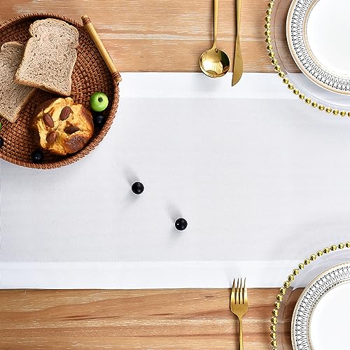 NEWISHER Farmhouse Rustic Table Runner Solid White Rectangular Table Runners Faux Linen Table Runner for Everyday Use Kitchen Dining Party Table 13x48 Inch - Image 4