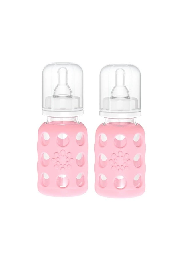 Lifefactory Glass Baby Bottle with Silicone Sleeve 4 Ounce - 2 Pack - Pink - Image 1