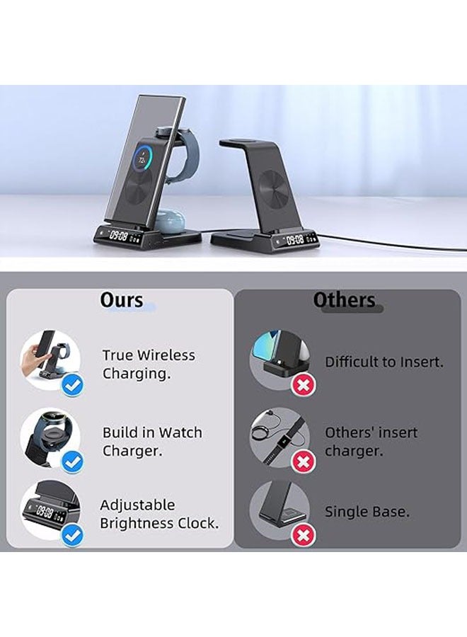 Wireless Charger,  S24 Ultra/S23 Ultra/Z Flip 5 Charging Station with Clock, Watch Charger for Galaxy Watch 6/5 Pro, Wireless Phone Charger for Galaxy Buds Pro/2 - Image 3