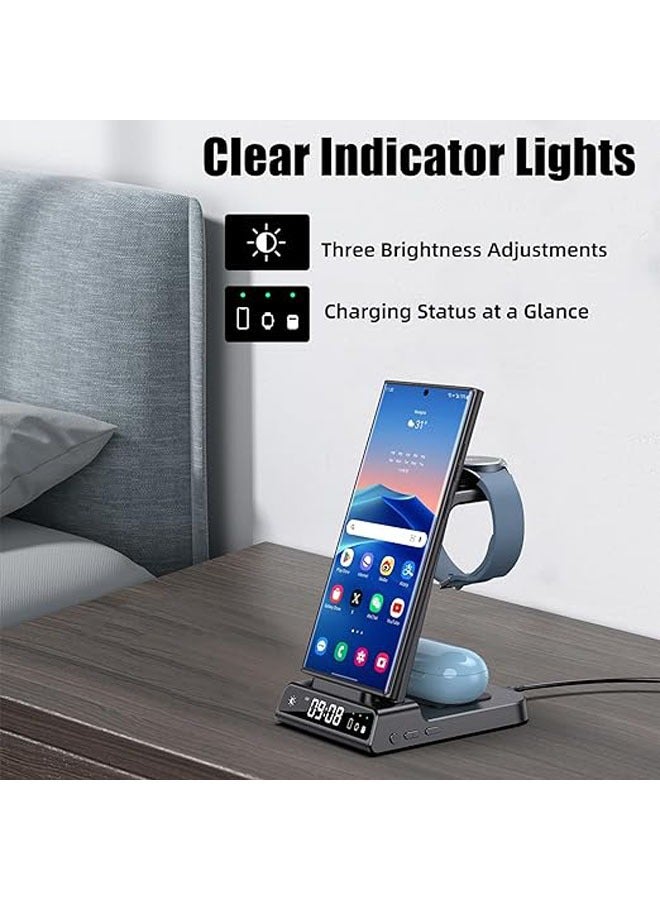 Wireless Charger,  S24 Ultra/S23 Ultra/Z Flip 5 Charging Station with Clock, Watch Charger for Galaxy Watch 6/5 Pro, Wireless Phone Charger for Galaxy Buds Pro/2 - Image 4